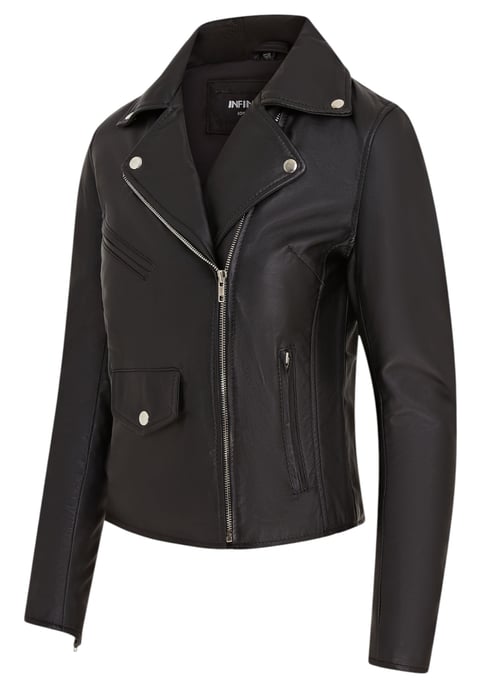 Chaqueta de cuero motera clásica Brando negra para mujer - Broome - Image 3