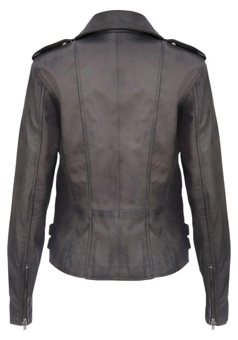 Chaqueta motera Brando de cuero gris para mujer - Constantia - Image 5