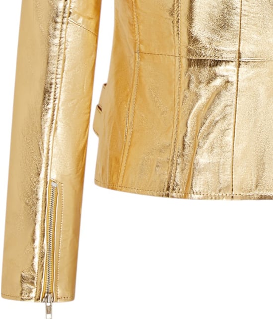 Chaqueta motera Brando de cuero dorado para mujer - Loddon - Image 6