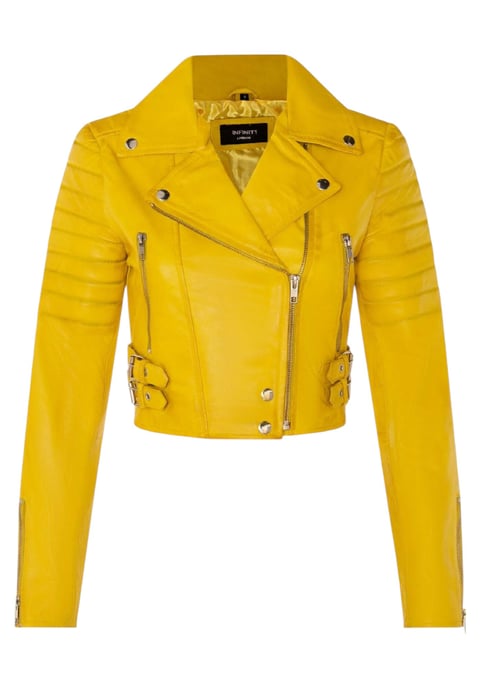 Chaqueta motera de cuero Brando corta amarilla para mujer - Bellville - Image 2