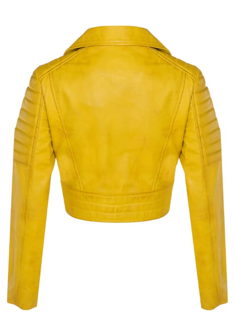 Chaqueta motera de cuero Brando corta amarilla para mujer - Bellville - Image 5