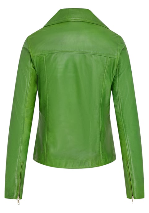 Chaqueta motera clásica de cuero Brando verde manzana para mujer - Soweto - Image 5