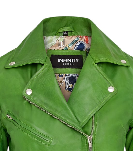 Chaqueta motera clásica de cuero Brando verde manzana para mujer - Soweto - Image 6