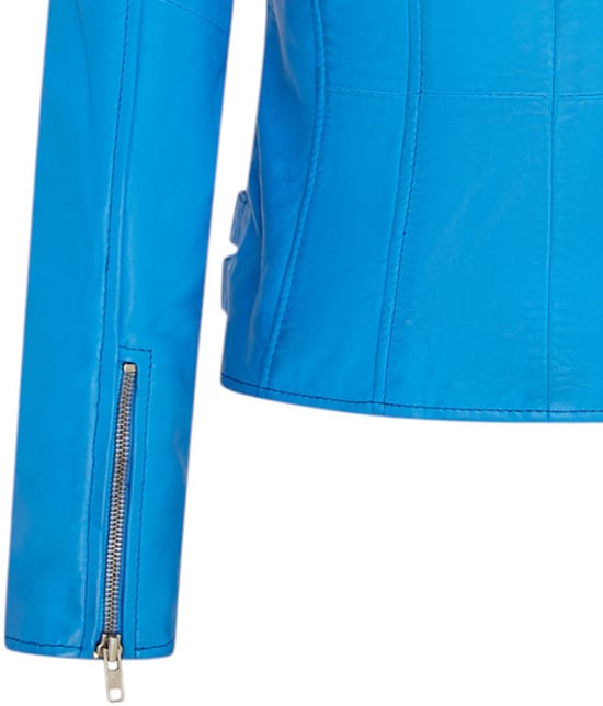 Chaqueta motera Brando de cuero azul para mujer - Loddon - Image 6
