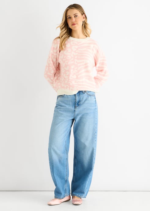 Jersey de punto con diseño de cebra en contraste rosa - Image 1