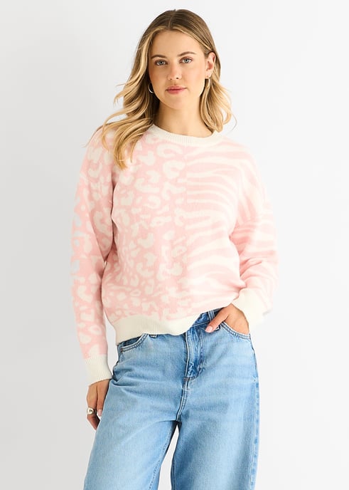 Jersey de punto con diseño de cebra en contraste rosa - Image 2