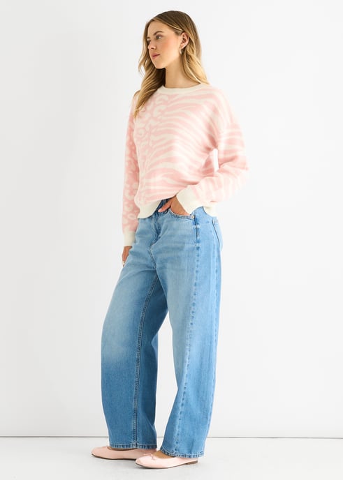 Jersey de punto con diseño de cebra en contraste rosa - Image 3