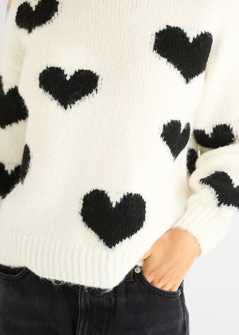 Jersey de punto oversized con corazón en contraste crema - Image 2