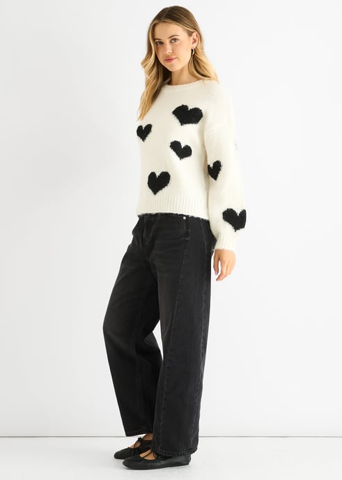 Jersey de punto oversized con corazón en contraste crema - Image 3