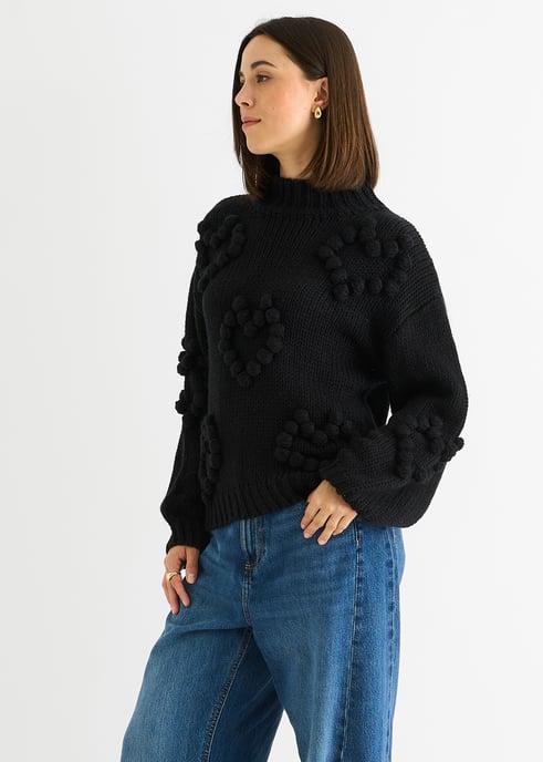 Jersey de cuello alto de punto grueso Heart Bubble negro - Image 3