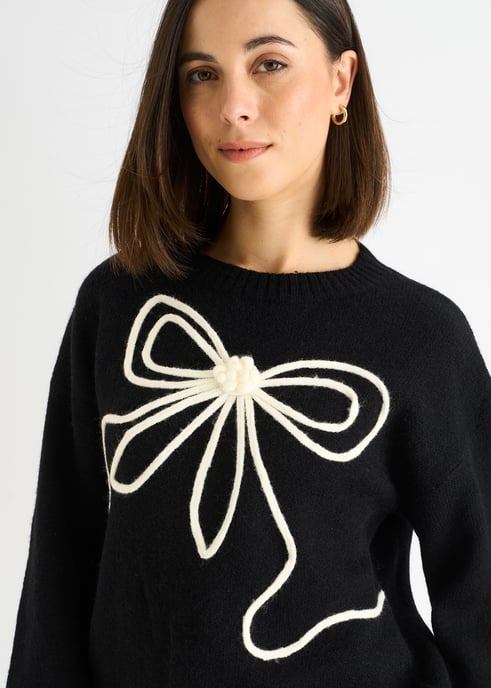Jersey oversize negro con lazo en contraste - Image 2