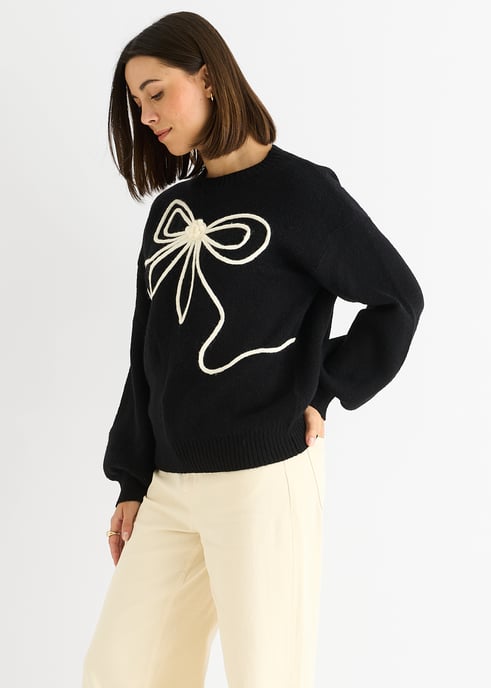 Jersey oversize negro con lazo en contraste - Image 3