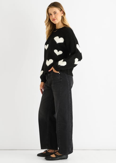 Jersey de Punto Oversized con Corazón en Contraste Negro - Image 3