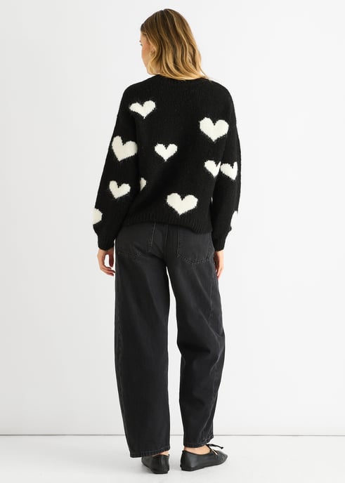 Jersey de Punto Oversized con Corazón en Contraste Negro - Image 4