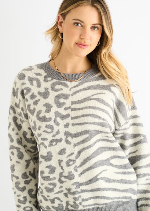 Jersey de punto de animal cebra con contraste gris - Image 2
