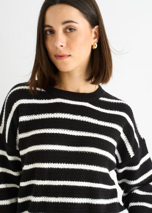 Jersey oversize de punto grueso con rayas negras - Image 1