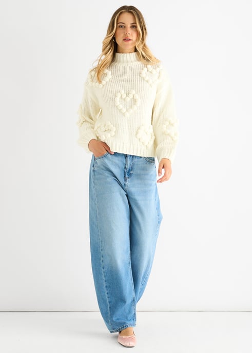 Crema Corazón Bubble Chunky Knit High Neck Jumper - Image 2