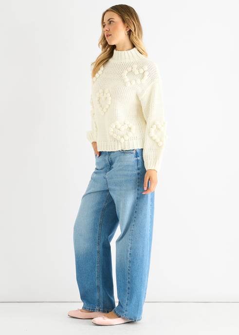 Crema Corazón Bubble Chunky Knit High Neck Jumper - Image 3