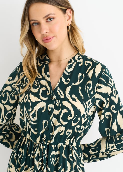 Maxivestido con cintura lazada y estampado ikat verde - Image 2