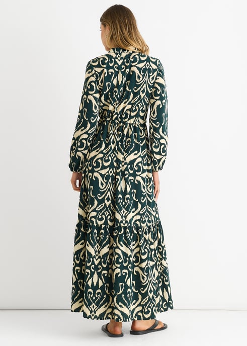 Maxivestido con cintura lazada y estampado ikat verde - Image 4