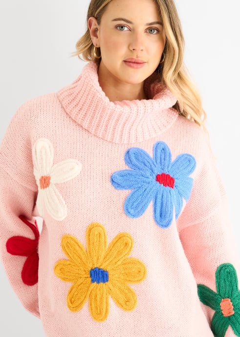 Jersey oversize con apliques florales rosa - Image 2