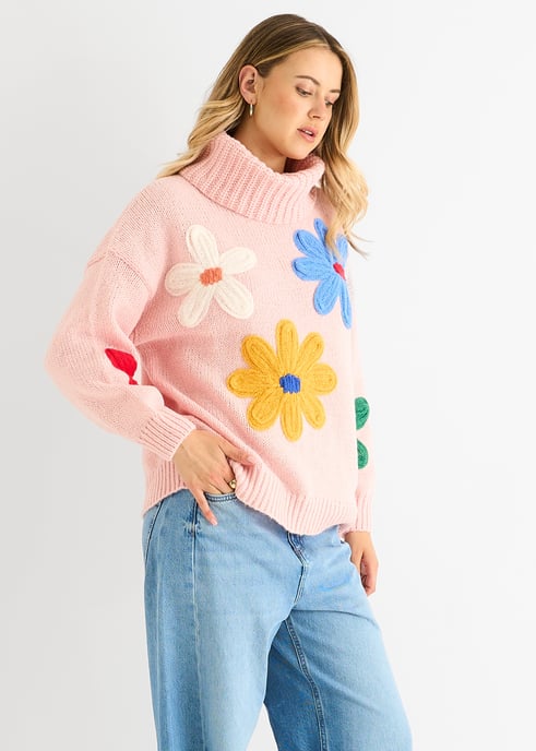 Jersey oversize con apliques florales rosa - Image 3