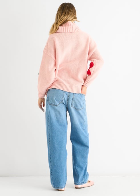 Jersey oversize con apliques florales rosa - Image 4