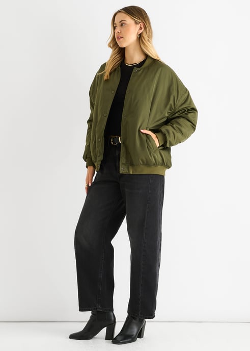 Chaqueta bomber oversize acolchada caqui - Image 3