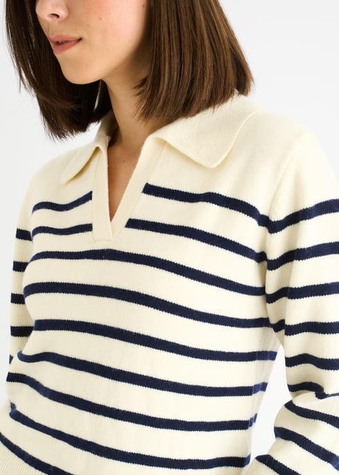 Crema Reciclar rayas cuello V Jersey de punto - Image 2