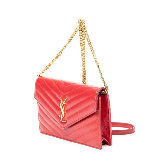 Yves Saint Laurent Envelope Wallet On Chain  en Rojo Piel de becerro - Image 2
