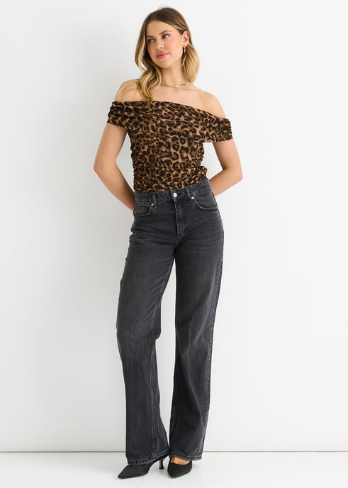 Top Bardot Marrón Animal Print - Image 2