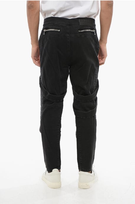 Vaqueros Biker Elásticos de Mezclilla con Detalles de Arnés de 17 cm en Negro - Image 2