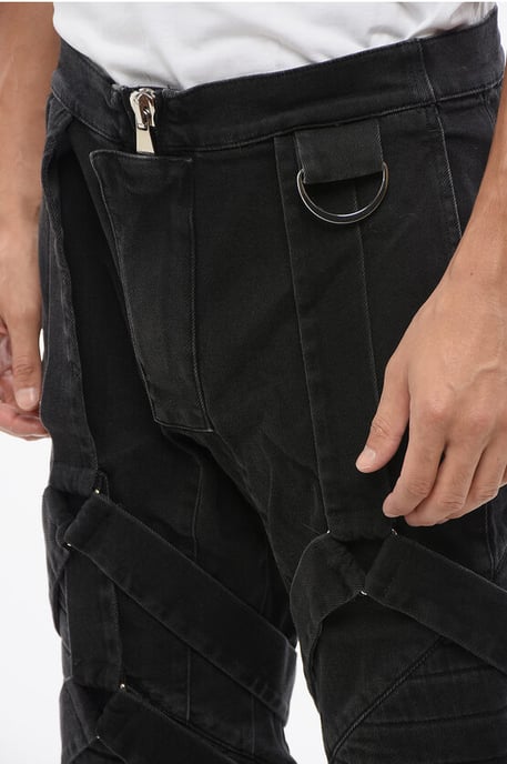 Vaqueros Biker Elásticos de Mezclilla con Detalles de Arnés de 17 cm en Negro - Image 3