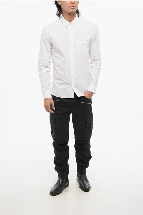 Camisa de popelina de algodón con bordado en el bolsillo del pecho en color blanco - Image 4