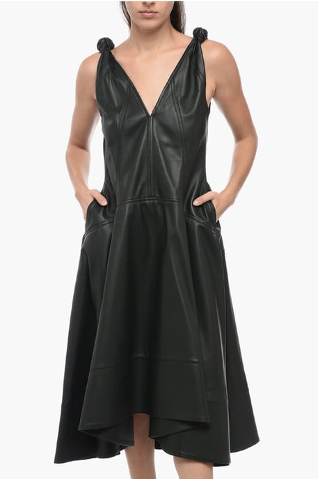 Vestido de cuero con detalles de nudo en verde - Image 4