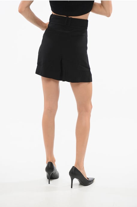 Shorts de cintura alta de color liso con botón dorado en negro - Image 2