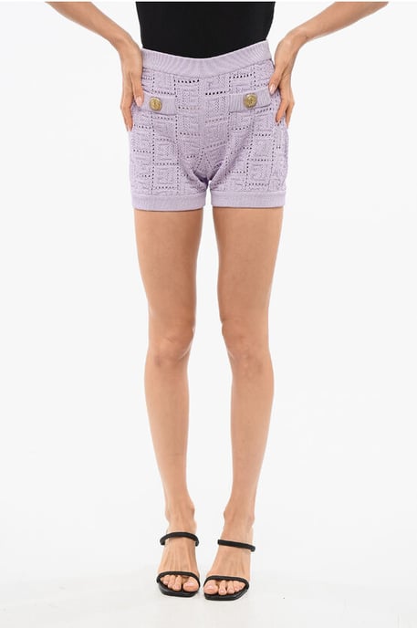 Shorts de crochet con diseño cruzado en violeta - Image 1
