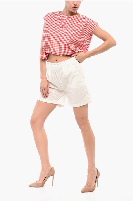Pantalones cortos de popelina de algodón con cinturilla elástica en color blanco - Image 4