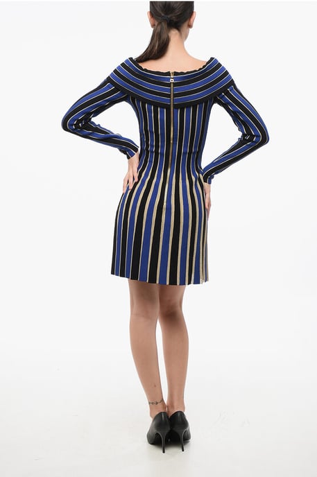 Vestido de rayas con ribetes de lúrex en azul y negro - Image 2