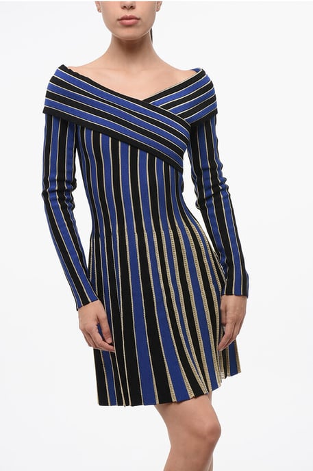 Vestido de rayas con ribetes de lúrex en azul y negro - Image 4