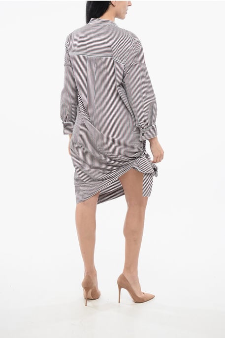 Vestido camisero de rayas con detalle de nudo en multicolor - Image 2