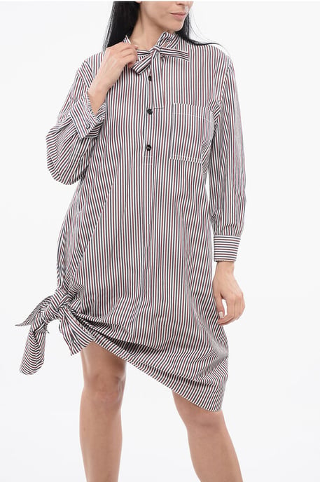 Vestido camisero de rayas con detalle de nudo en multicolor - Image 4