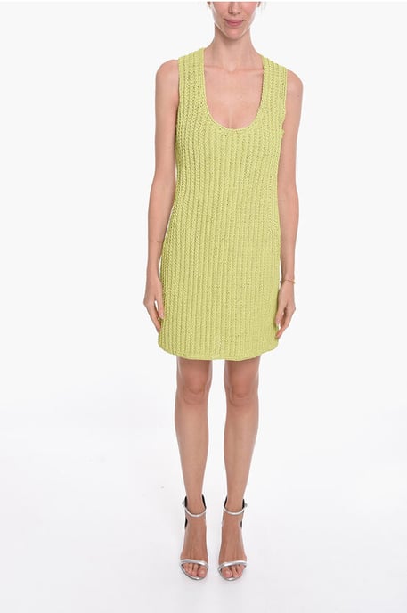 Vestido midi de cuero tejido a mano en verde - Image 1