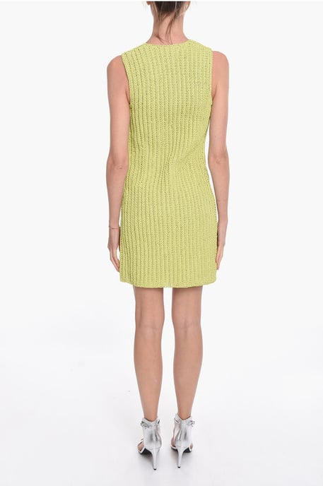Vestido midi de cuero tejido a mano en verde - Image 2