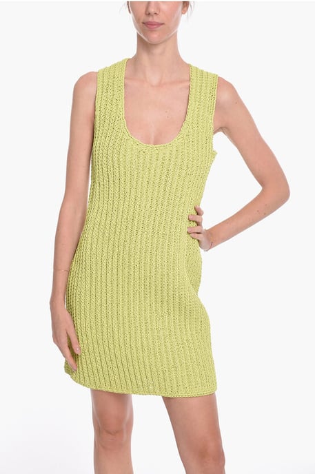 Vestido midi de cuero tejido a mano en verde - Image 4