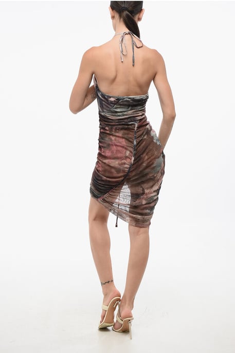 Vestido de tul drapeado con cuello halter en multicolor - Image 2