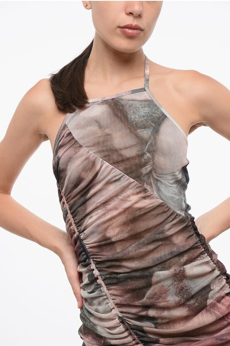 Vestido de tul drapeado con cuello halter en multicolor - Image 3