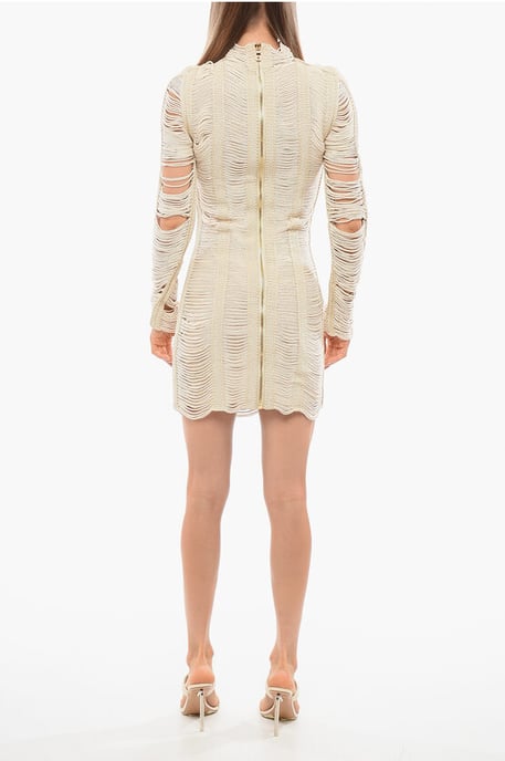 Vestido de malla de manga larga en beige - Image 2