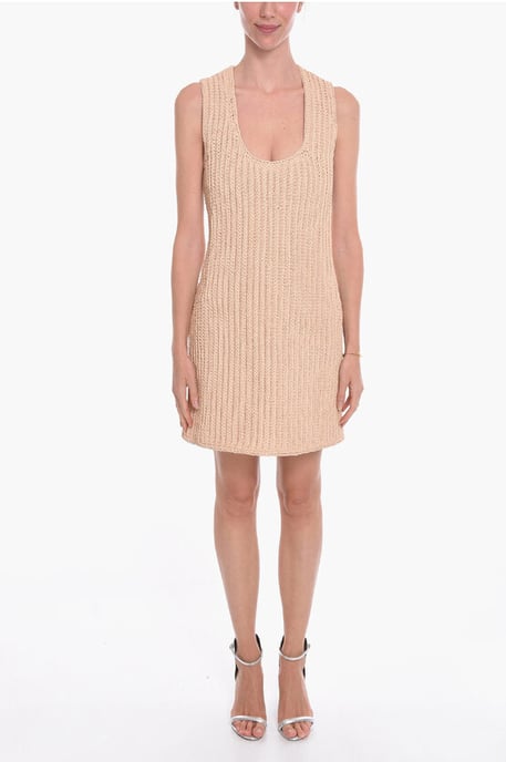 Vestido midi de cuero tejido a mano en color rosa - Image 1