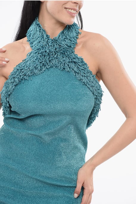 Vestido de lúrex con cuello halter en azul - Image 3